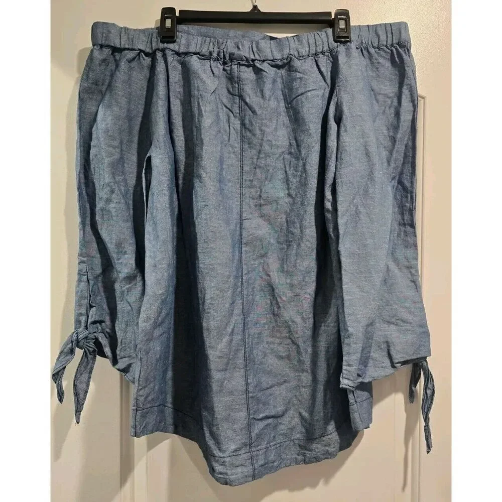 Free People Show Some Shoulder Chambray Top Size Large NWT‎